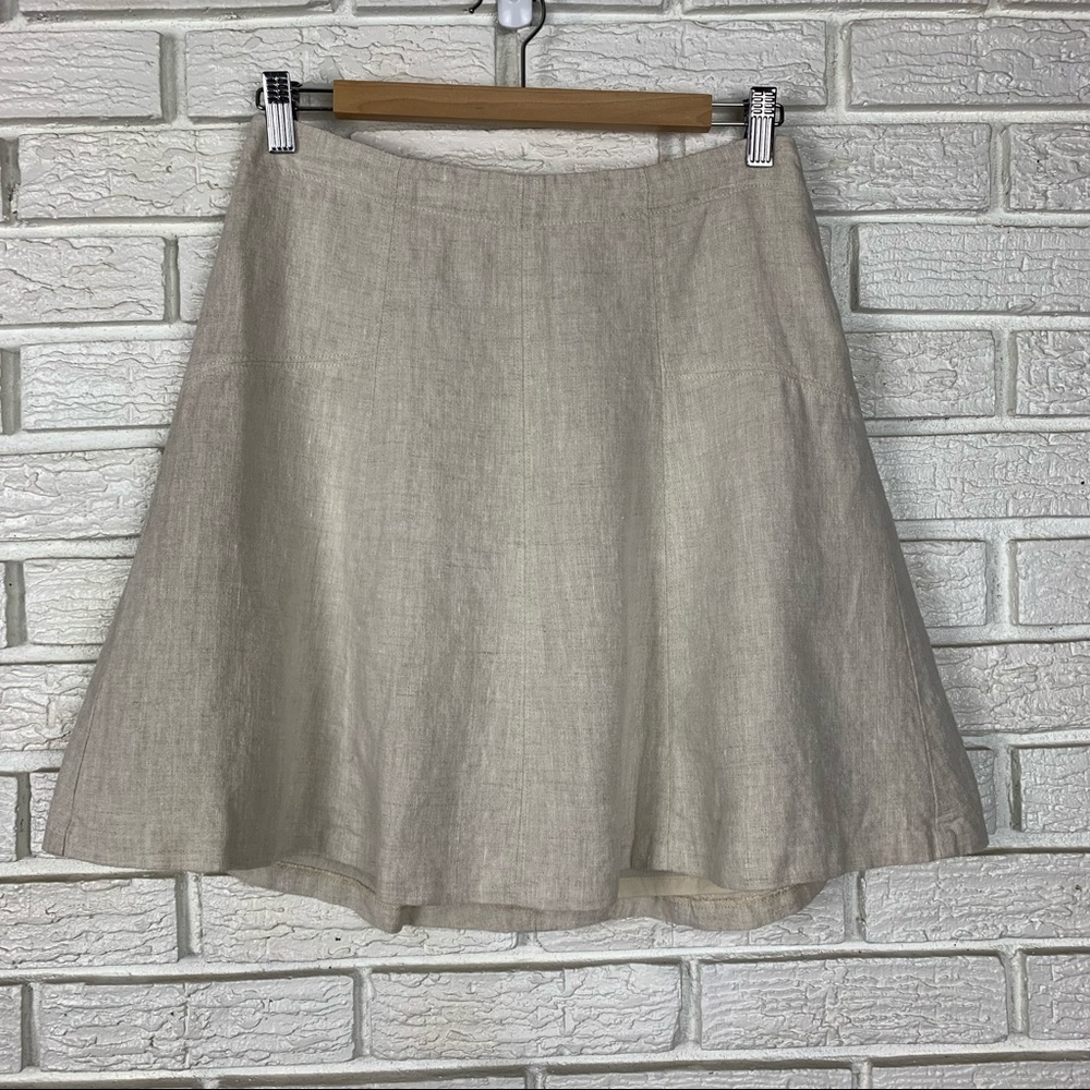 Loft 100% Linen Flare Mini Skirt with Lining Beige Tan Size 4  Back Zipper